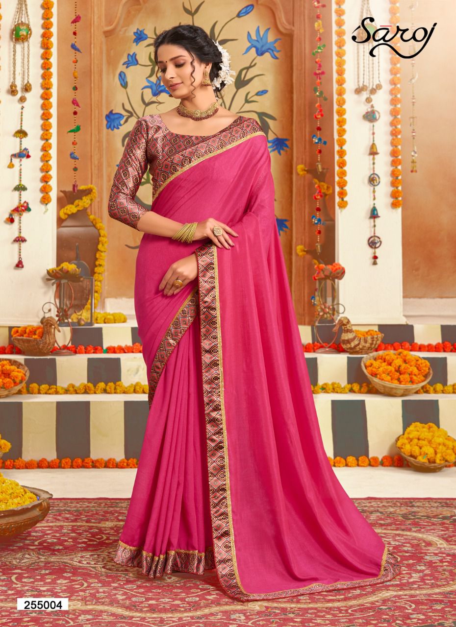Saroj Divyaa Heavy Festive Wear Vichitra Silk With Border Lace Saree Collection